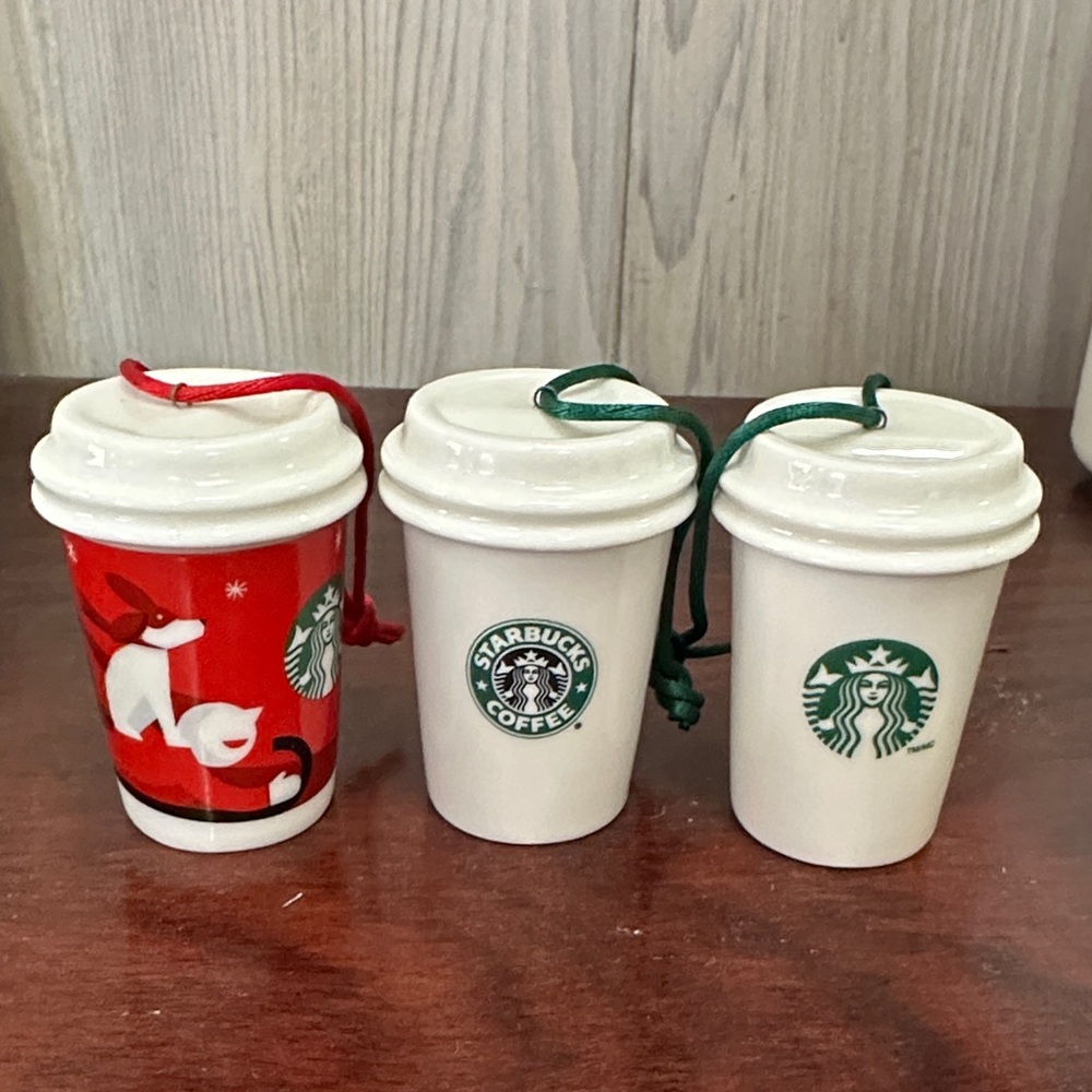 2011 Starbucks Coffee Cup ornaments set of 3